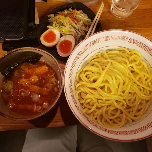 「辛味つけ麺中盛り3種盛り」@つけ麺屋 やすべえ 赤坂店の写真