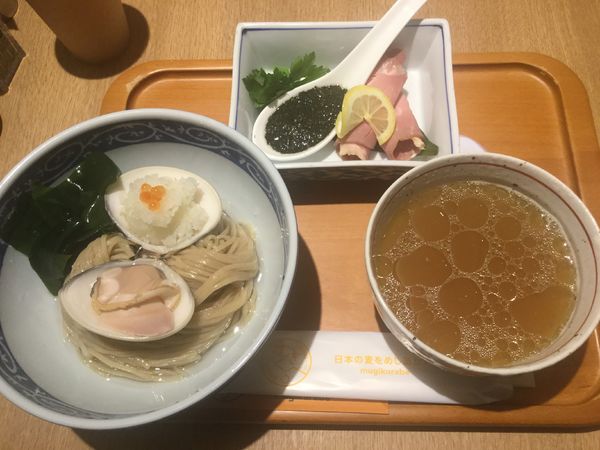 「地蛤と新若芽のつけそば(¥1,000)【寿製麺よしかわ】」@むぎくらべの写真