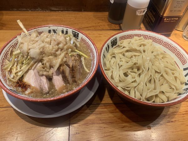 「つけ麺　ネギ、ブタ増し」@らーめん バリ男 新橋本店の写真