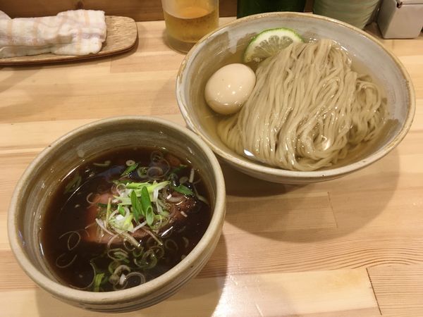 「ハートランドビール＋おつまみ→鰹昆布出汁 味玉･醤油つけ麺」@迂直の写真