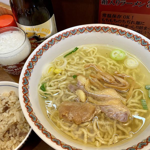 「塩中華そば＋鶏飯のセット＋一番搾り小瓶」@中華そば 嘉一の写真