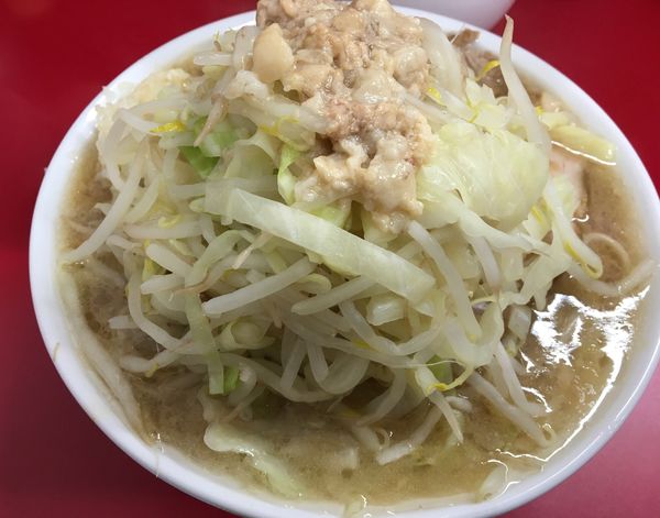 「小ラーメン 硬め 玉子 ヤサイちょいマシ ニンニク アブラ」@ラーメン二郎 神田神保町店の写真