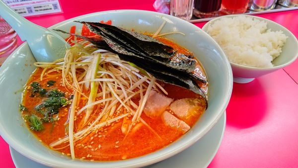 「辛味噌ネギラーメン激辛＋半ライス1000円クーポンノリ」@ラーメン山岡家 小山駅南店の写真