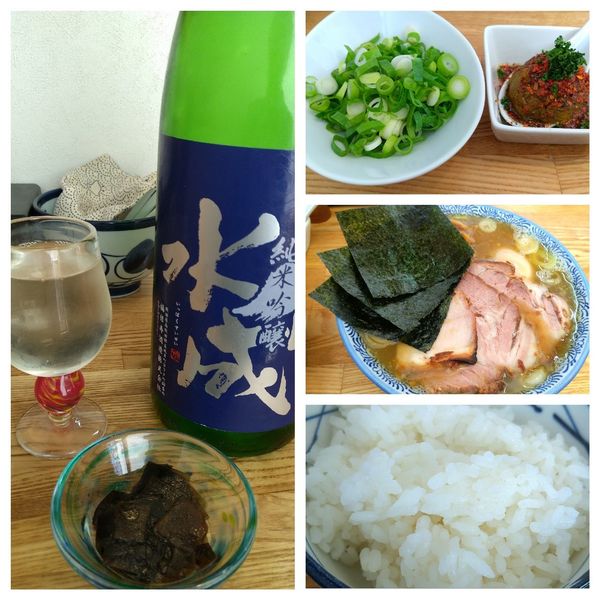 「特製中華そば+カレー玉+佐藤さんのたっぷり九条ネギ+ごはん」@中華そば専門 とんちぼの写真