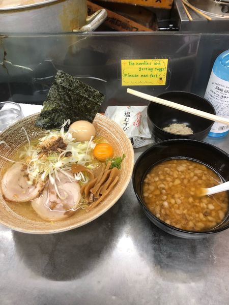 「カマス出汁つけ熱盛り塩＋ディップ×2」@覆麺 智の写真