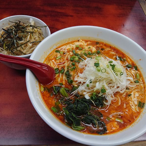 「ドラたんたんめん(780円)ドラゴン級、ネギ飯(200円)」@らーめん ドラごんちの写真