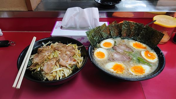 「塩ラーメン、太麺、味玉×3、のり、小ネギチャーシュー丼×2」@ラーメン力○の写真