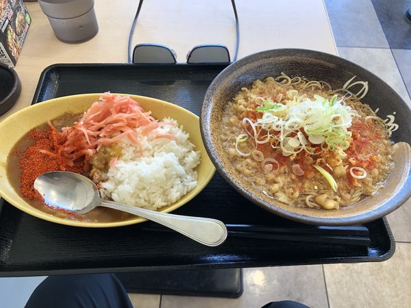 「朝定食そば（温）+カレー定食　380円」@ゆで太郎 入間宮寺店の写真