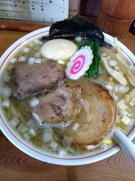 「らーめん 白 (しお) 800円 ミニソースカツ丼 200円」@らーめん車屋の写真