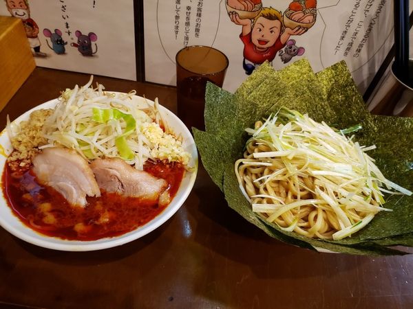 「辛い小つけ麺　海苔W　生姜　葱」@麺屋 歩夢の写真