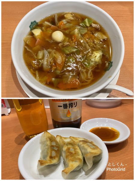 「五目あんかけラーメン＋餃子3個セット」@日高屋 松戸西口駅前店の写真