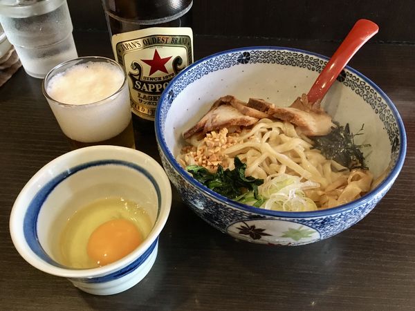 「サッポロラガービール赤星 中瓶 → 特製油そば 塩 ＋ライス」@三鷹食堂いなりの写真