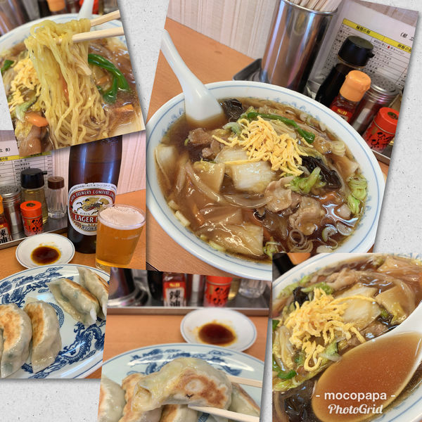 「キリンラガー(大)＋餃子＋うまにそば700円」@平和軒の写真