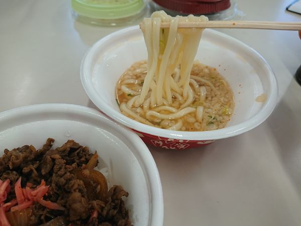 「【テイクアウト】はいからうどん(並)＋和風牛丼(ミニ)500」@なか卯 新座道場店の写真