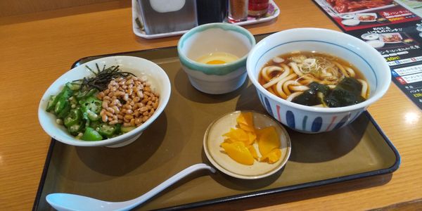 「ミニ納豆オクラ丼定食」@山田うどん 戸田新曽店の写真