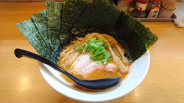 「鶏白湯 SHIN海老醤油(麺ハリガネ･味濃いめ)＋海苔」@麺場 鶏源 TORIGEN 黄金町店の写真