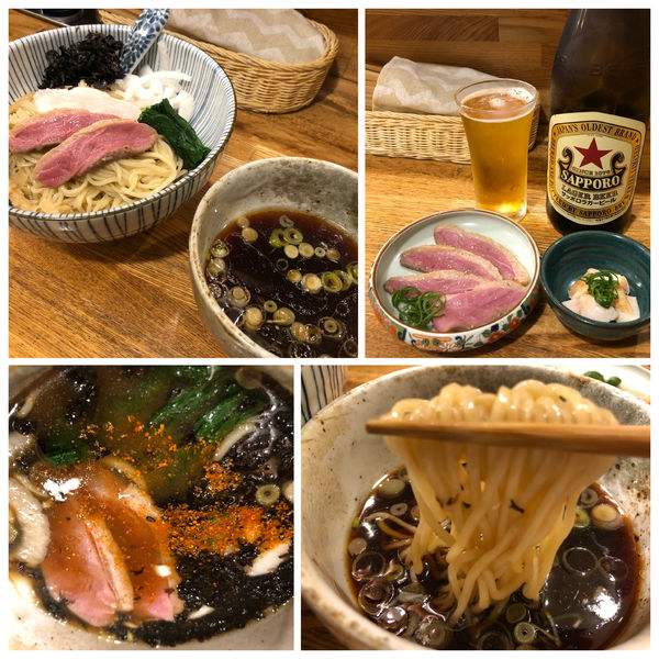 「つけそば 淡麗醤油 900円 鴨むね肉300円 ビール」@中華そば きなりの写真