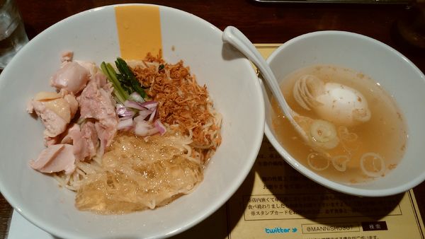 「冷たい塩生姜油そば¥1000-味玉サービス」@塩生姜らー麺専門店MANNISHの写真