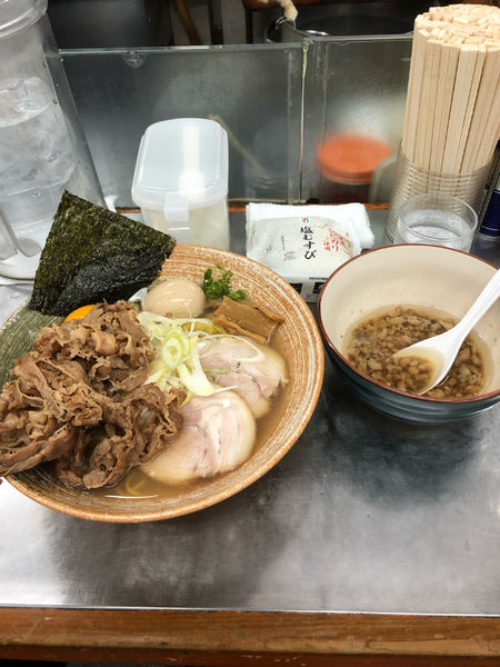 「虎河豚出汁悪いつけ＋悪い肉」@覆麺 智の写真