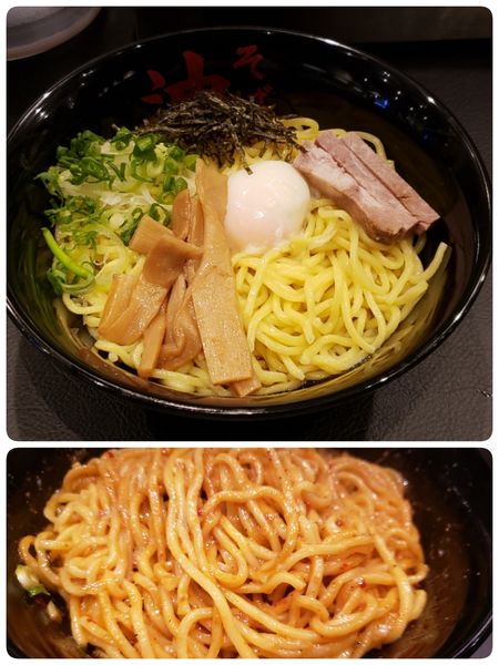 「辛味噌油そば大盛+半熟玉子」@東京油組総本店 大森組の写真