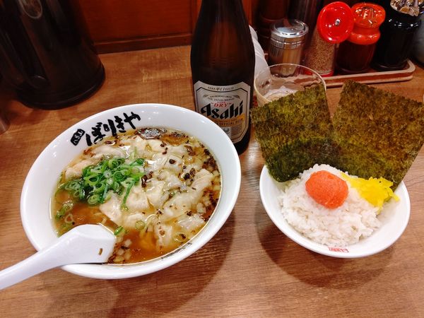 「エビワンタン麺(並盛150g)850円＋明太子ごはん330円」@ばりきや 高崎店の写真