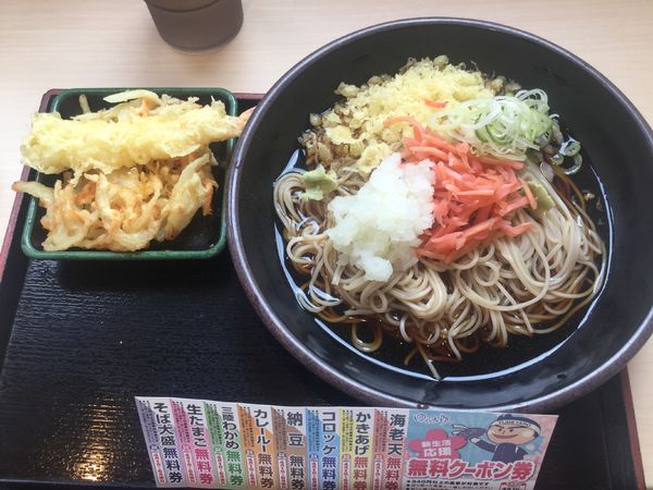 「朝そば鬼おろし＋海老天(¥360+クーポン)」@ゆで太郎 錦町店の写真