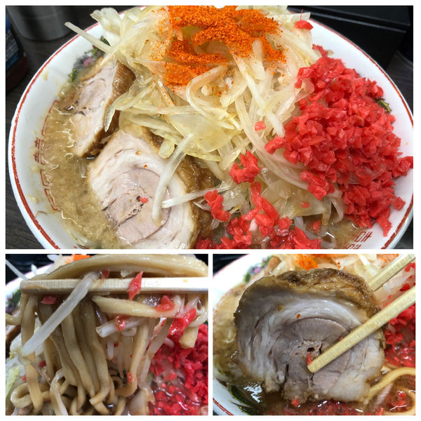 「小ラーメン750円麺半分 紅生姜50円新たまスライス100円」@ラーメン二郎 川越店の写真