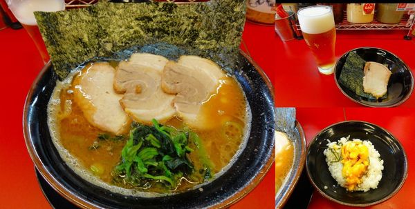 「ラーメン700円中盛150円バラ50円2枚ビール半卵まぶし」@柏 王道家の写真
