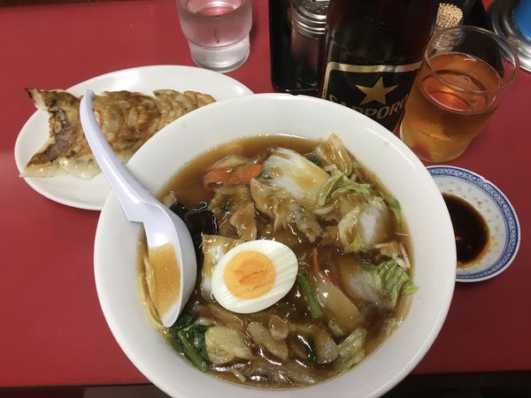 「広東麺＋餃子＋黒ラベル」@尚ちゃんラーメンの写真