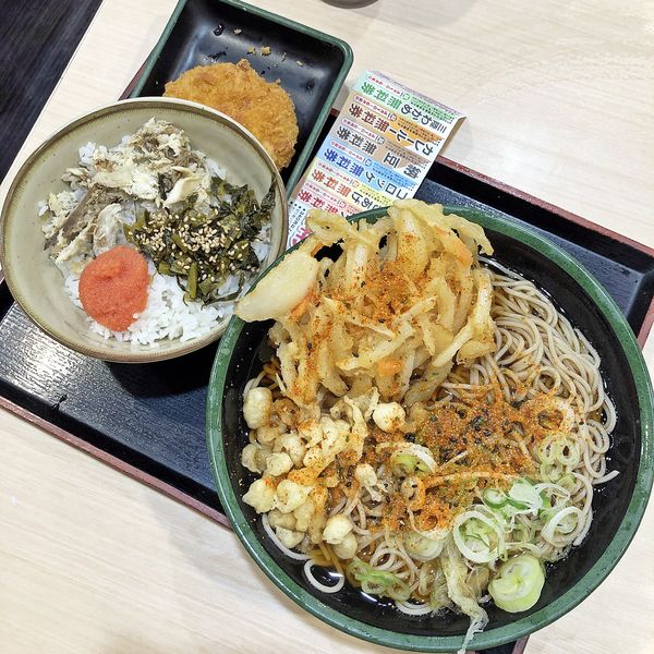 「焼鯖明太高菜ごはんセット（クーポンかき揚げ）￥550」@ゆで太郎 新川1丁目店の写真