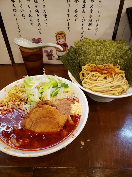 「辛い小つけ麺　海苔W　生姜」@麺屋 歩夢の写真