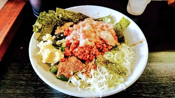 「【限定】我流豚星｡台湾混蕎麦(麺半分･大蒜･アブラ)+カレー」@豚星。の写真