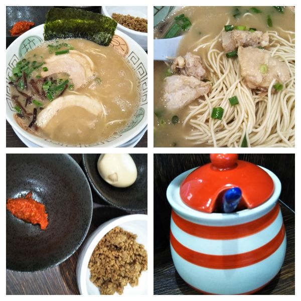 「らーめん（ｱﾌﾞﾗﾇｷ）＋替え玉×2＋辛そぼろ＋崩れ味玉」@博多長浜らーめん 楓神の写真