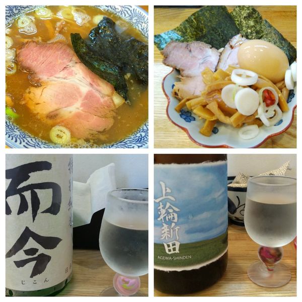 「特製中華そば+プレミアム日本酒 上輪新田+而今」@中華そば専門 とんちぼの写真