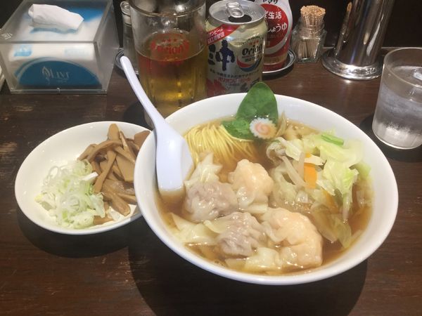 「野菜すーぷ半めん入り+ニコニコわんたん(¥650+250)」@あんくるていの写真