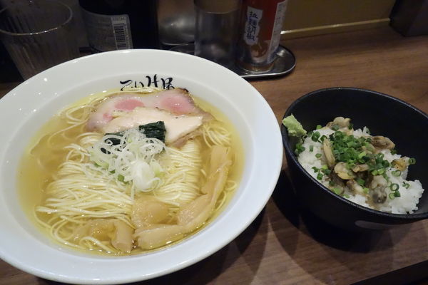 「川俣シャモ中華そば（塩）+ボンゴレ丼」@仙台 自家製麺 こいけ屋の写真