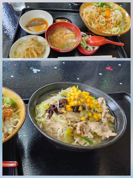 「タンメンとハーフ古都風ビビンバセット９９９円」@手打そば・うどん 古都の写真