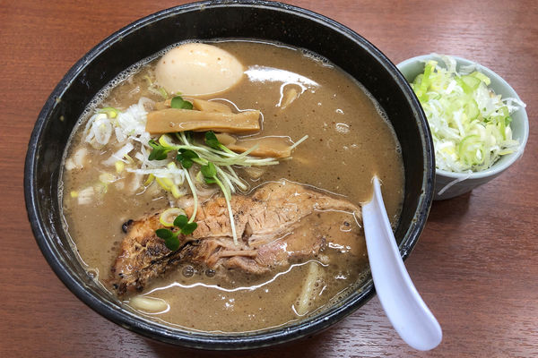 「【夜の部】ラーメン(太麺)830円+ネギ+味玉」@ラーメン ひかりの写真