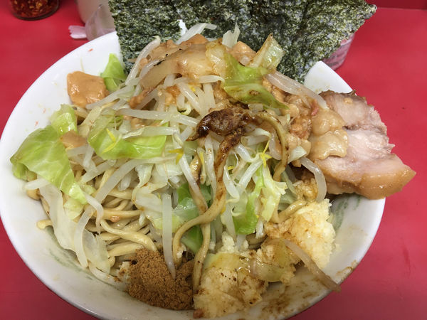 「汁なし大 全部 ニンニク多め」@ラーメン二郎 環七一之江店の写真