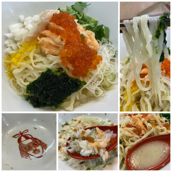 「サーモンとイクラと生のりと山葵の和えそば(飯割付) 950円」@拉麺 イチバノナカの写真