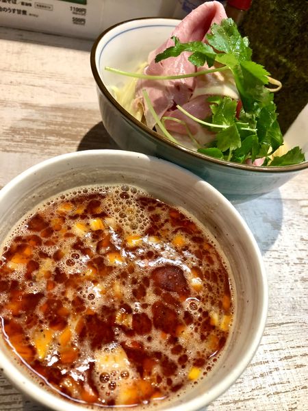 「【気まぐれ限定】辛いつけそば ￥980」@中華そば 四つ葉の写真