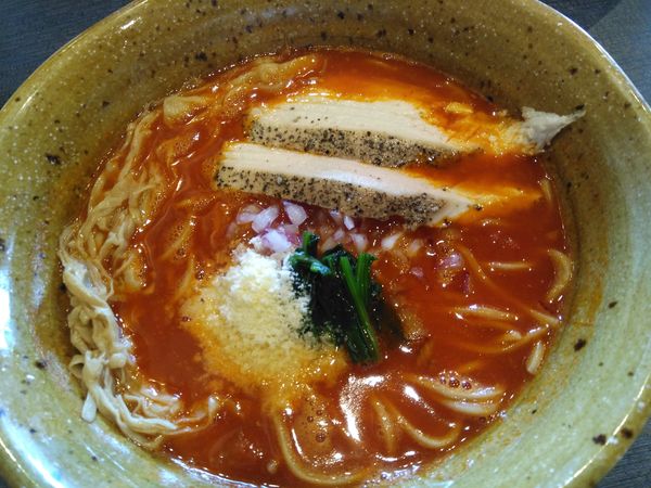 「赤姫ラーメン¥850＋半ライス¥100」@麺屋 かぐやの写真