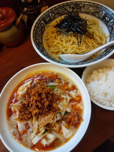 「【限定】辛口ホルモンつけ麺(300g)1020円半ライス無料」@拉麺 梅太郎の写真