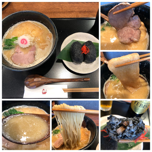 「濃厚中華そば 850円 稲荷寿司250円ビール400円」@中華蕎麦 きつねの写真