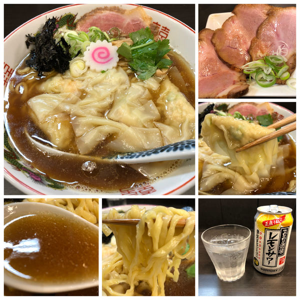 「【限定】海老と鶏の2色ワンタン麺950円肉増し200円レモン」@中華麺きなりの写真
