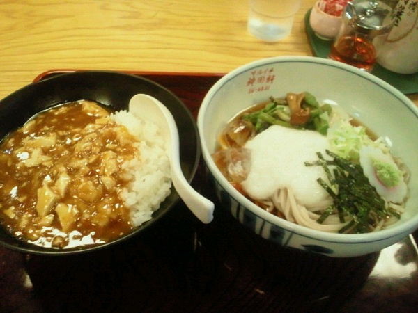 「Aランチ（ミニ麻婆丼と冷やしとろろそば）700円」@マルイチ 神田軒の写真