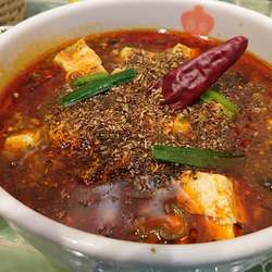 【昼】麻婆麺+温泉卵+パクチー