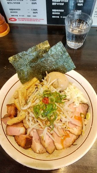 「特製ABURASSO 1130円 (←油そば)並盛300ｇ」@中華そば しながわの写真