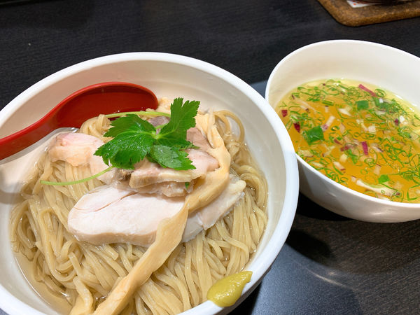 「鰹昆布水の鶏白醤油つけそば」@超純水採麺 天国屋の写真
