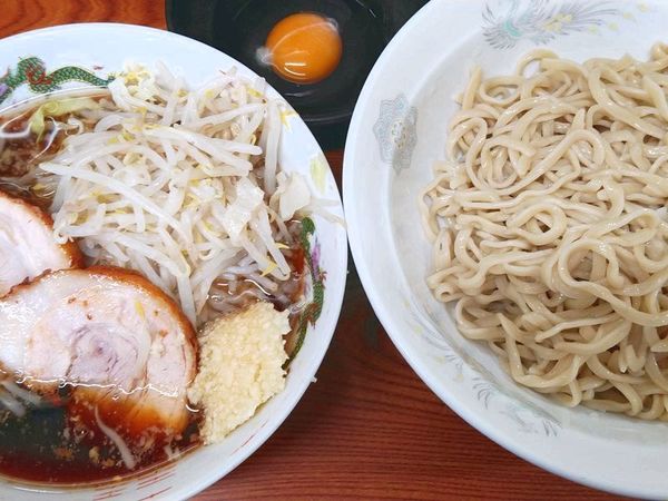 「つけ麺（ヤサイニンニク）＋生卵」@ラーメン二郎 亀戸店の写真